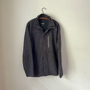 The North Face Wool Gray Vintage Jacket with Striped Lining Zip Up Collared L